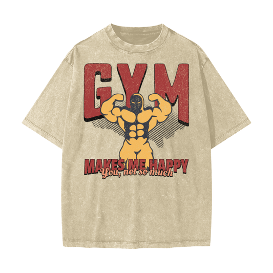 Heavyweight oversized graphic gym tee in snow washed cotton with bold slogan